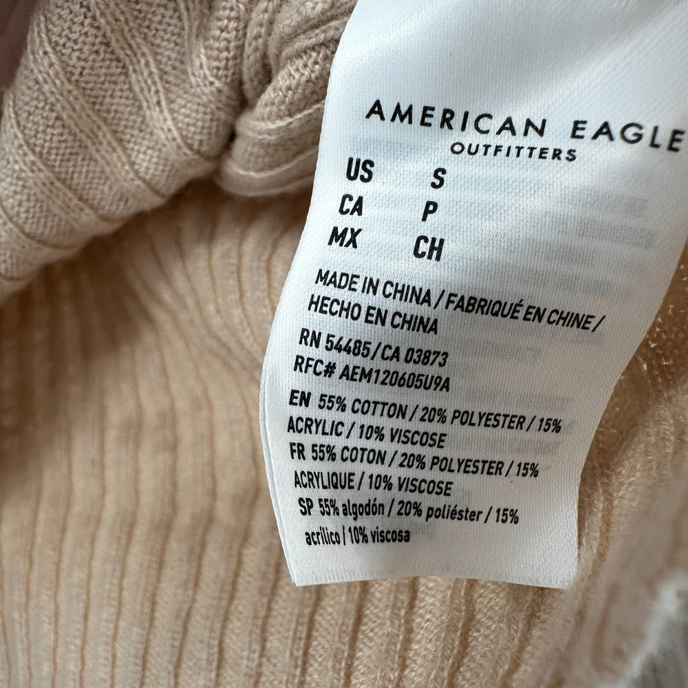 American Eagle Outfitters Ribbed Henley Crop Sweater‎ Beige Burgundy Stripes S
